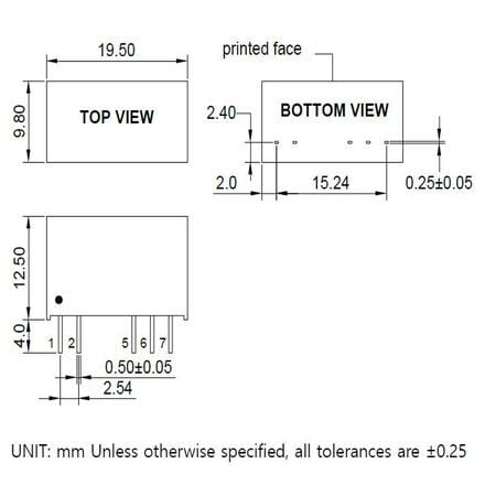 12D1C-N2M Low leakage dc-dc Converter Markings and Dimensions