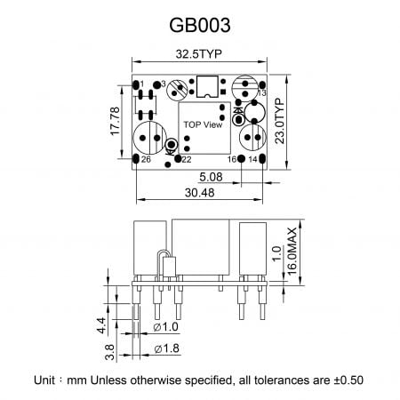 GB003 OEM/ODM AC-DC Converter Markings and Dimensions