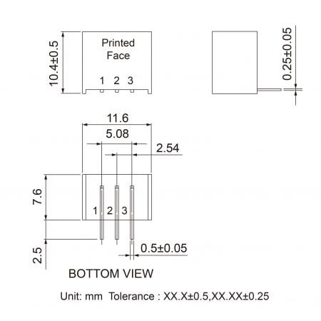 01DC-1A UL Listed Power Supply DC-DC Markings and Dimensions