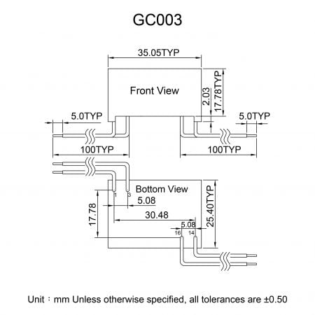 GC003 OEM/ODM AC-DC Converter Markings and Dimensions