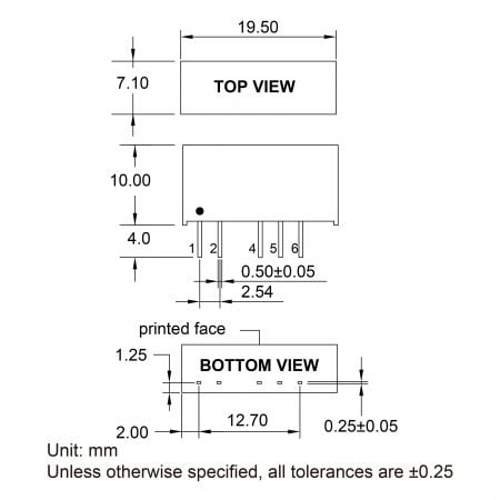 14DC-3W SIP Power Solution Markings and Dimensions