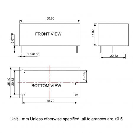 GA5G compact isolated power supply Markings and Dimensions
