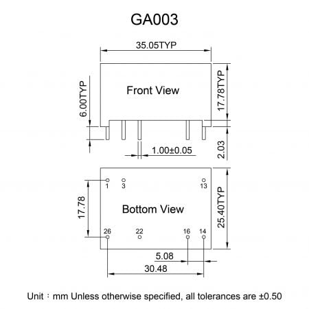 GA003 OEM/ODM AC-DC Converter Markings and Dimensions