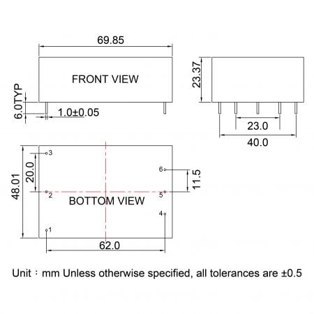 GA25D Industrial Power Module Markings and Dimensions