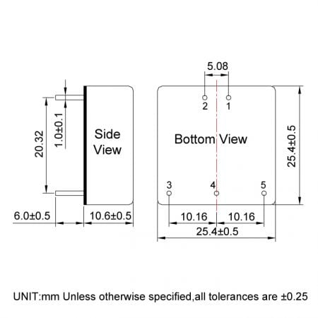 76DC-6W RoHS REACH compliant power module Markings and Dimensions