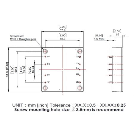 YHB75 DC-DC converter manufacturer Taiwan Markings and Dimensions