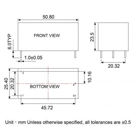 GA10D AC-DC switching power module Markings and Dimensions