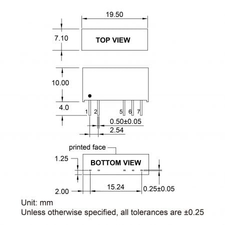 12DC-3W 62368-1 Certified DC-DC Converter Markings and Dimensions