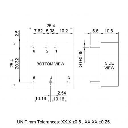96DW-R6 industrial dc dc converter Markings and Dimensions