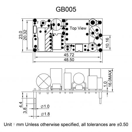 GB005 OEM/ODM AC-DC Converter Markings and Dimensions