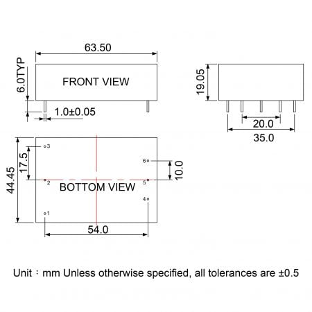GA010 small AC-DC power supply module Markings and Dimensions