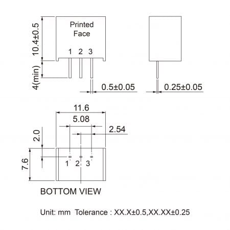 01DC-1A UL Listed Power Supply DC-DC Markings and Dimensions