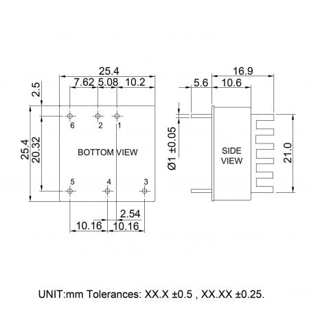 96DW-R6 industrial dc dc converter Markings and Dimensions(with Heat Sink)