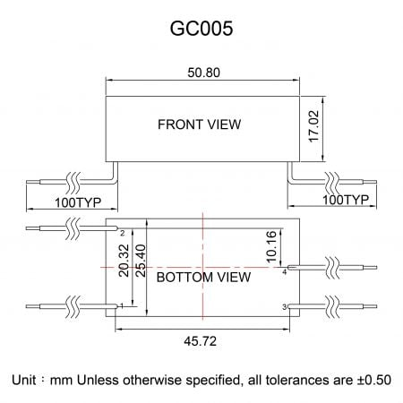 GC005 OEM/ODM AC-DC Converter Markings and Dimensions