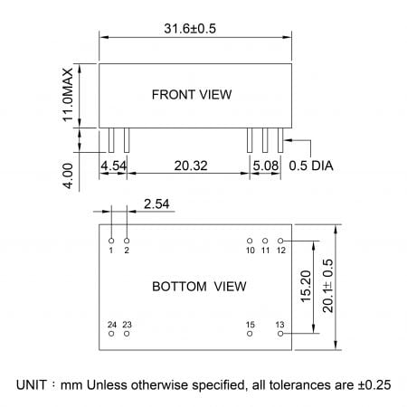 69D OEM DC-DC Power Module Markings and Dimensions