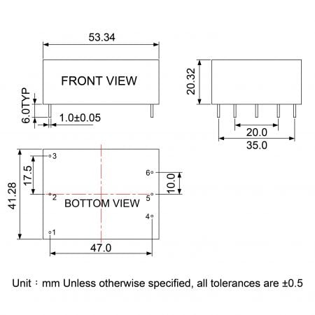 GA007 Embedded AC-DC power solution Markings and Dimensions