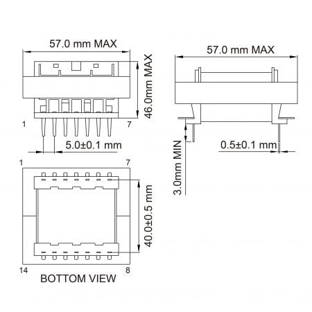 EE55 dc to ac inverter transformer Mechanicals and Dimensions