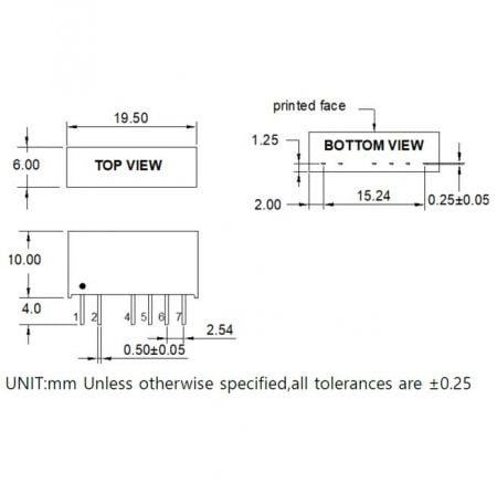 17DC-2W SIP Power Solution Markings and Dimensions