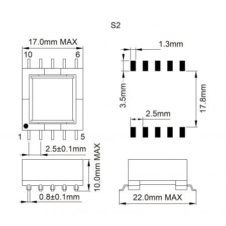 15SEFD Custom EFD transformer manufacturer Mechanicals and Dimensions (S2)