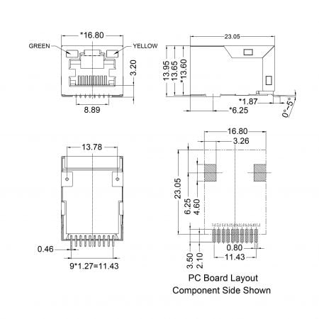 49F OEM RJ45 magjack Mechanicals and Dimensions