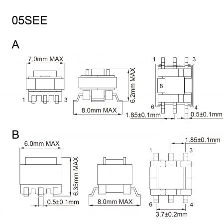 05SEE ee core transformer Mechanicals and Dimensions