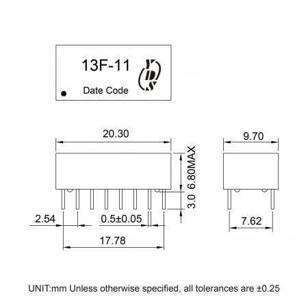 13F-1X Ethernet Filter Markings and Dimensions