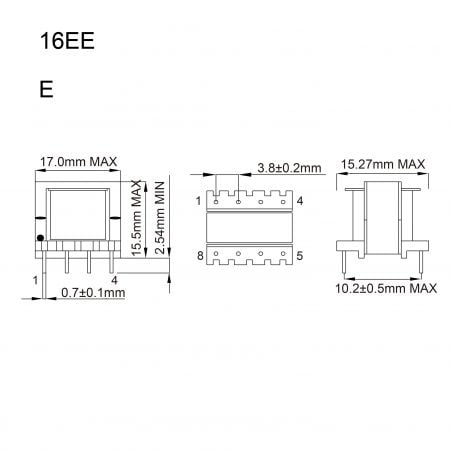 16EE ee core transformer Mechanicals and Dimensions