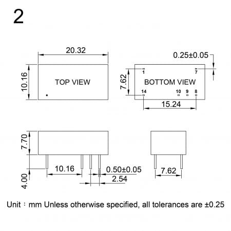 26D Compact DC-DC converter Markings and Dimensions (Package 2)