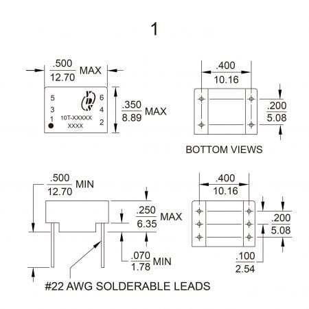 10T Pulse Transformer Mechanicals and Dimensions