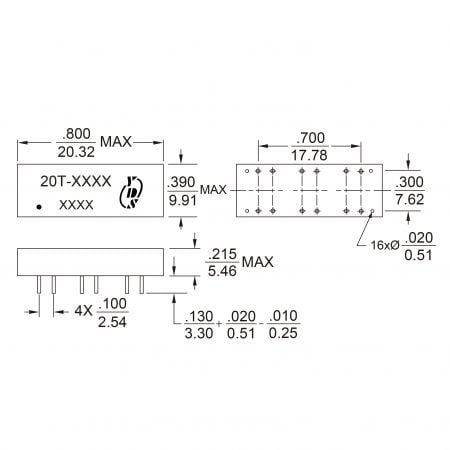 20T/21T/22T/23T Cross Reference LAN Transformer Mechanicals and Dimensions