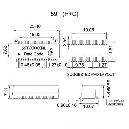 59T REACH Certified Signal Transformer Mechanicals and Dimensions