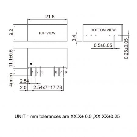 27DW-9W DC to DC Power Module Markings and Dimensions
