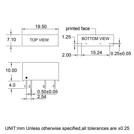 12DZ-2W DC-DC Power Module Markings and Dimensions