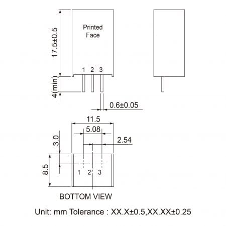 01D-2A Custom DC-DC converter design Markings and Dimensions