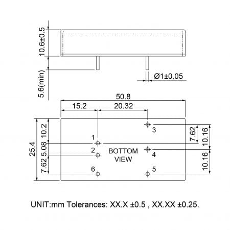 98DW20-R3 EN50155 PCB Mount DC-DC Converter Markings and Dimensions