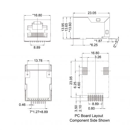 49F OEM RJ45 magjack Mechanicals and Dimensions