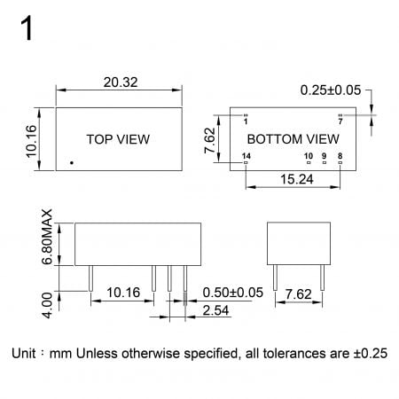 26D Compact DC-DC converter Markings and Dimensions (Package 1)
