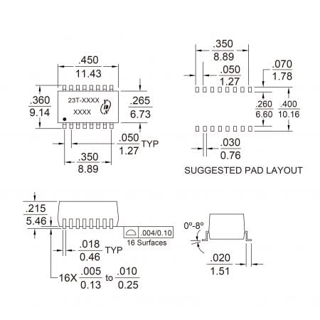 20T/21T/22T/23T Cross Reference LAN Transformer Mechanicals and Dimensions