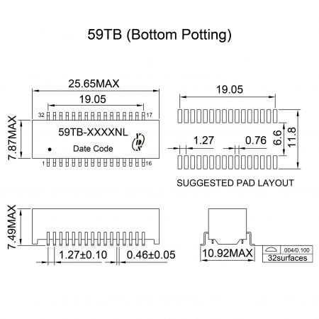 59TB REACH Certified Signal Transformer Mechanicals and Dimensions