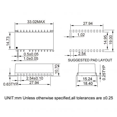 43D Cost-effective DC-DC converter Markings and Dimensions