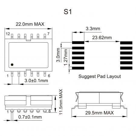 20SEFD Isolated PoE DC-DC transformer Mechanicals and Dimensions (S1)