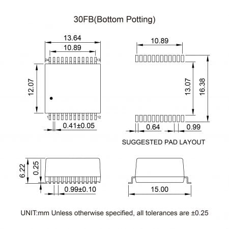 2.5G 2.5G LAN filter OEM/ODM Mechanicals and Dimensions
