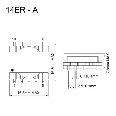 14ER transformer for compact power module Mechanicals and Dimensions
