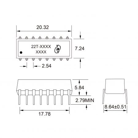 20T/21T/22T/23T Cross Reference LAN Transformer Mechanicals and Dimensions
