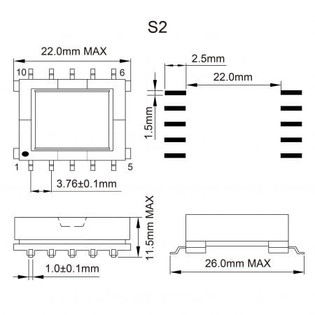 20SEFD Isolated PoE DC-DC transformer Mechanicals and Dimensions (S2)