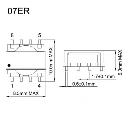 07ER transformer for compact power module Mechanicals and Dimensions