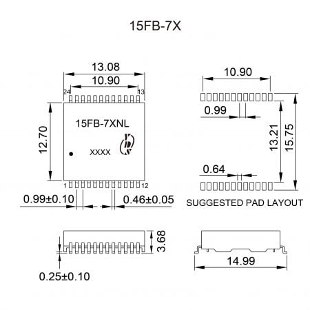 15FB-7X High Reliability Ethernet Magnetics Mechanicals and Dimensions