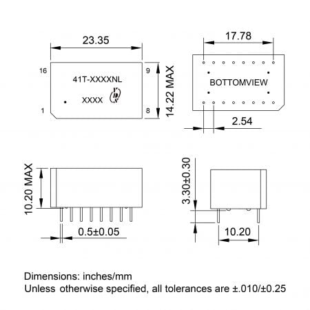41T UL Recognized Telecom Magnetics Mechanicals and Dimensions