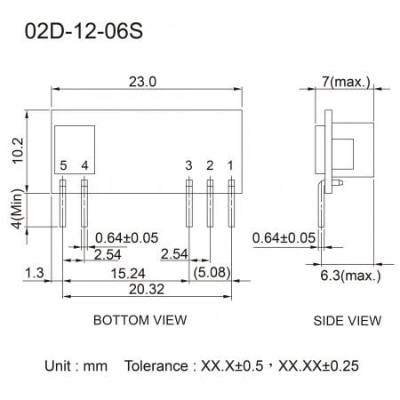 02D-12-06S Embedded DC-DC power module Markings and Dimensions