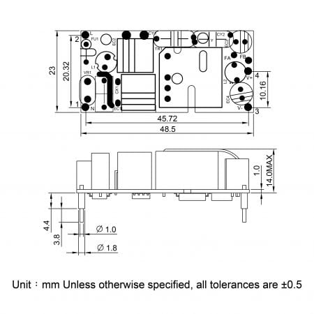 GB5M Medical power supply Markings and Dimensions